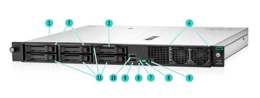 HPE ProLiant DL20 Gen10 Plus server - 4 (+2) SFF Front View Gen10 Plus