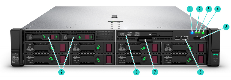 Front View – 8LFF chassis with Universal media bay and optional 2SFF and optical drive shown