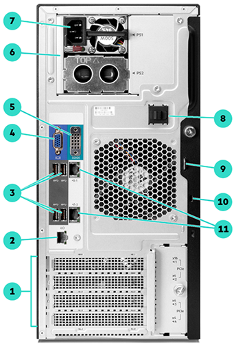 HPE ProLiant ML30 Gen10 Plus server - Rear View